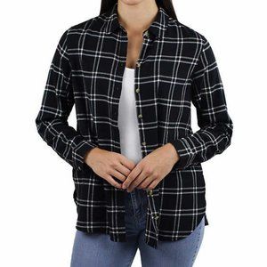 NWT Jachs Girlfriend Ladies' Long Sleeve Flannel Button-up Top Black & White L
